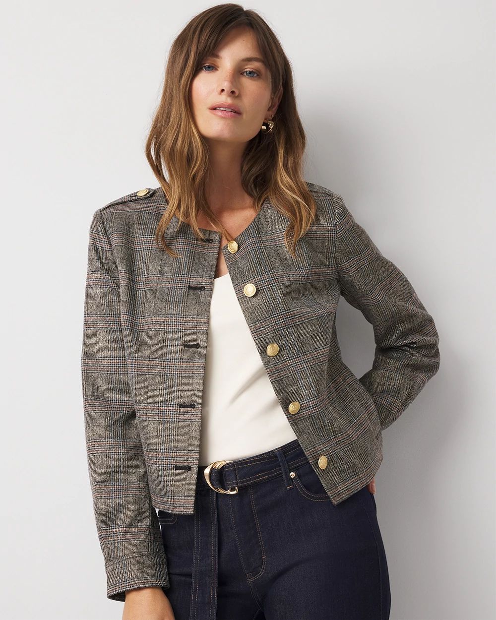 Metallic Plaid Cropped Jacket | White House Black Market
